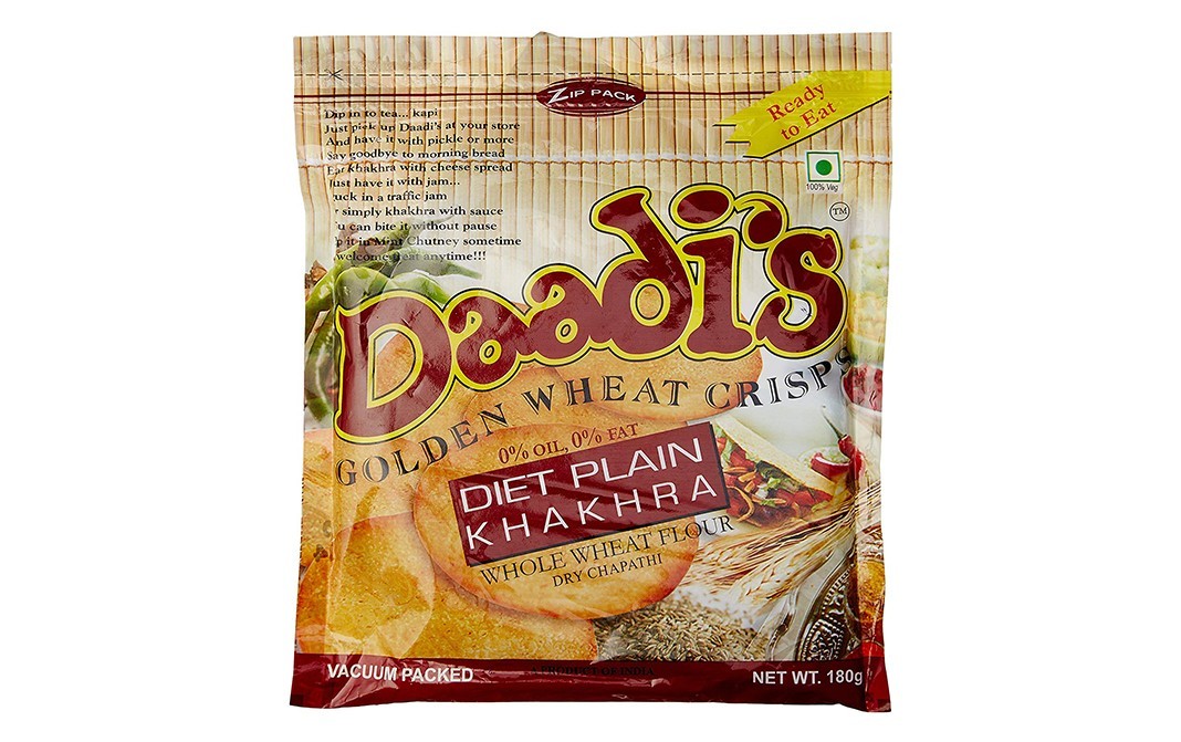 Daadi's Golden Wheat Crisps Diet Plain Khakhra   Pack  180 grams